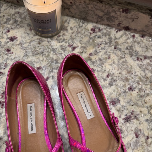 Tabitha Simmons Fuscia Pink Holographic Mary Jane Flats Sandals made in Italy - Picture 2 of 14